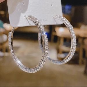 1pair Creative And Exquisite Super Sparkling Large Ring Hoop Earrings